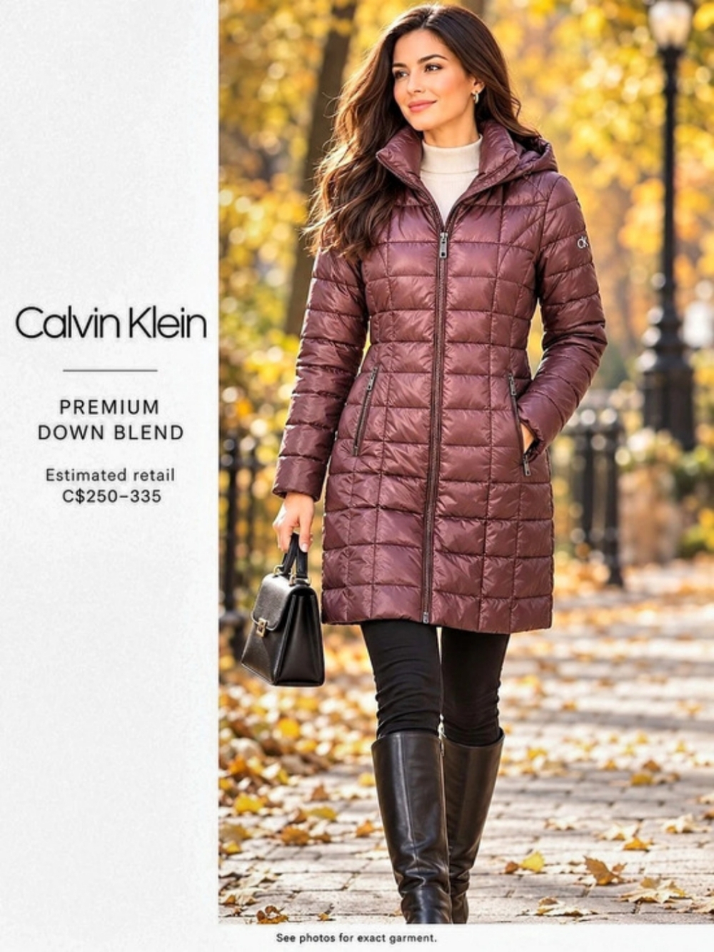 Calvin Klein Women's Premium Down Blend Quilted Puffer Coat Brown Down Filling